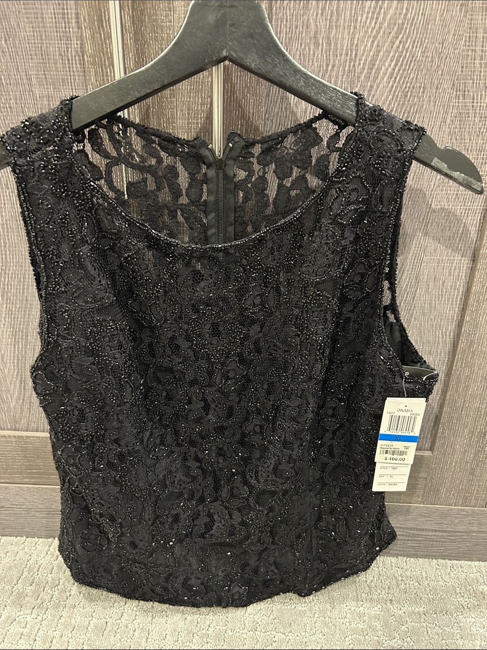 JKara New York Beaded Lace Black Sleeveless Top